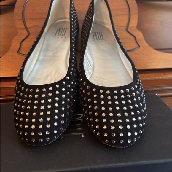 PELLE Glyn Black Suede Flats with Rhinestone Studs - Picture 3 of 9
